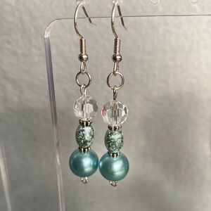 Handmade clear and blue dangle‎ earrings fancy formal